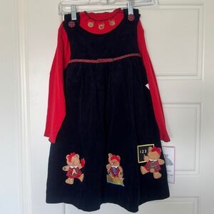 Rare Editions Girls Size 6X Back to School Bear Corduroy Dress Shirt‎ Set NWT